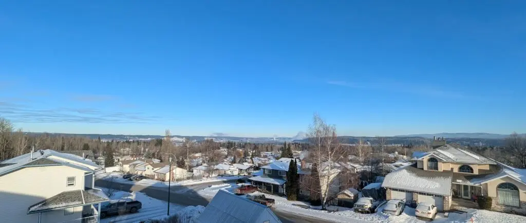 View over a Prince George, BC neighbourhood on a clear winter day